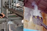 high powered steam cleaning machine with wet vacuum system for degreasing food processing factories and packaging areas